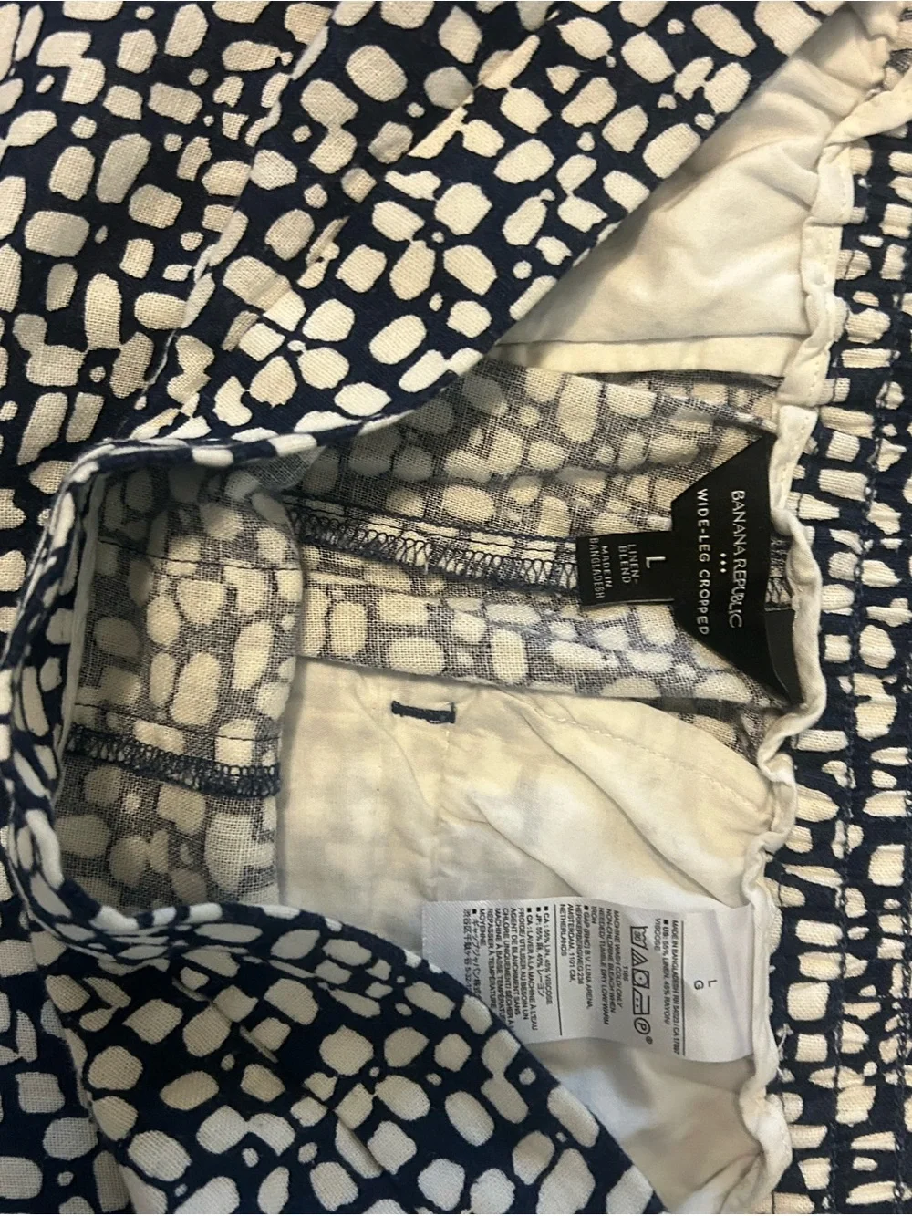 Banana Republic Navy & White Linen  2-Piece Cropped Wide-Leg Set Large